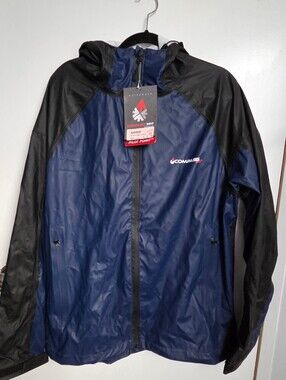 Compass 360 Mens Size Large Blue Black Hooded Waterproof Zip Rain Jacket NWT